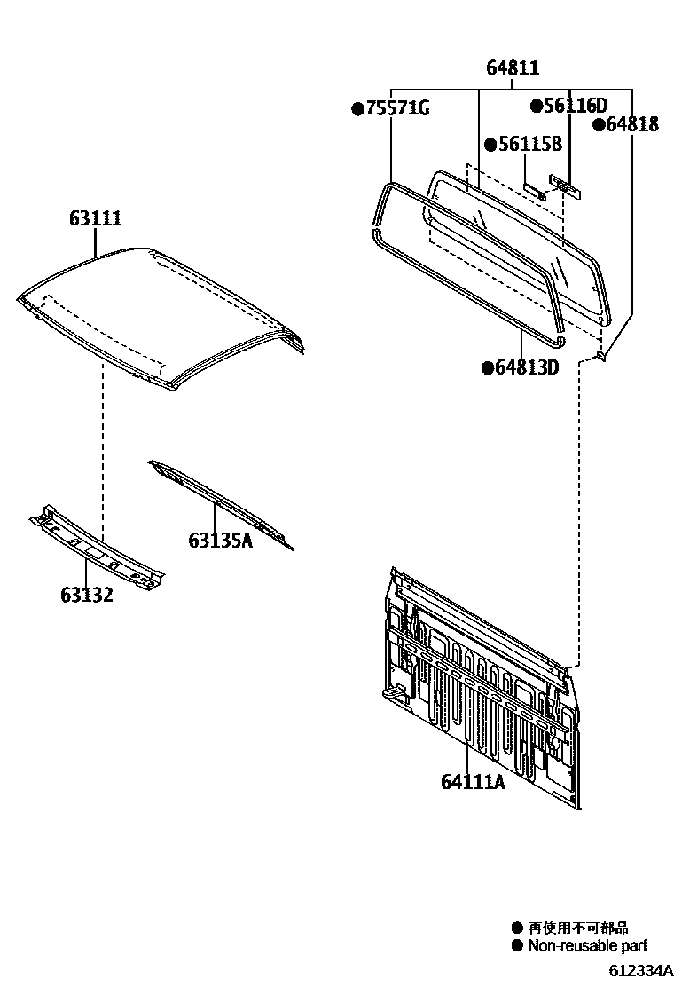 Toyota HILUX 天窗板和背板 EPC diagram — 612334A