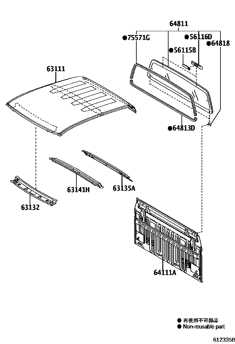 Toyota HILUX 天窗板和背板 EPC diagram — 612335B
