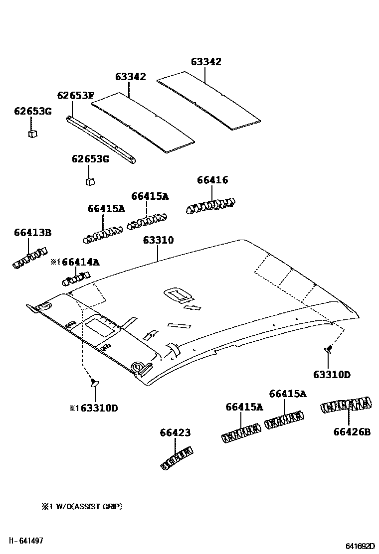 Toyota HILUX 车顶内衬和消声垫 EPC diagram — 641692D