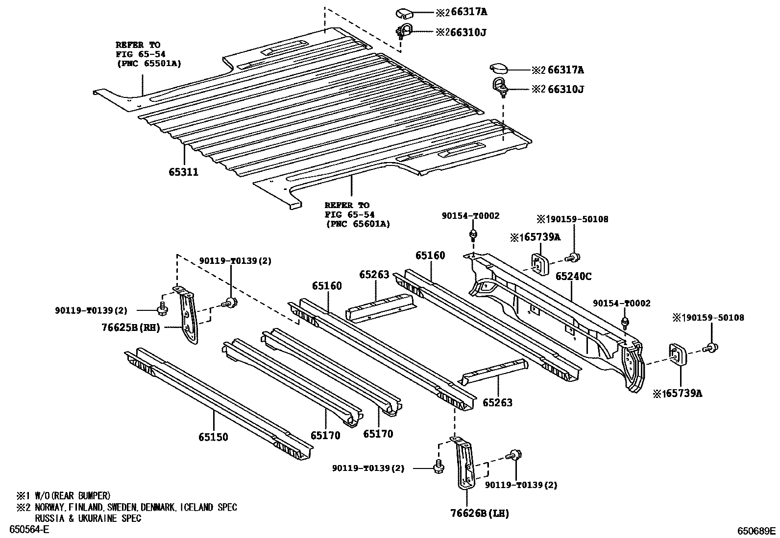 Toyota HILUX 后车身地板和翼子板 EPC diagram — 650689E