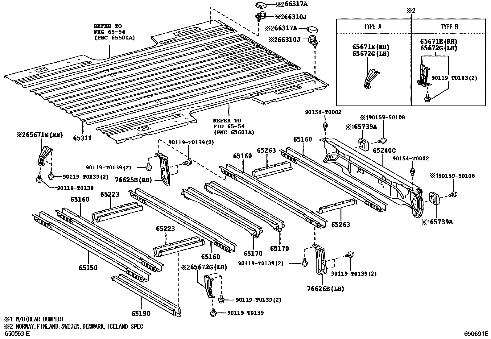 Toyota HILUX 后车身地板和翼子板 EPC diagram — 650691E