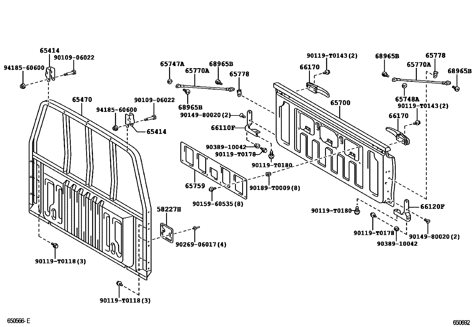 Toyota HILUX 后车身防护架和背门 EPC diagram — 650692
