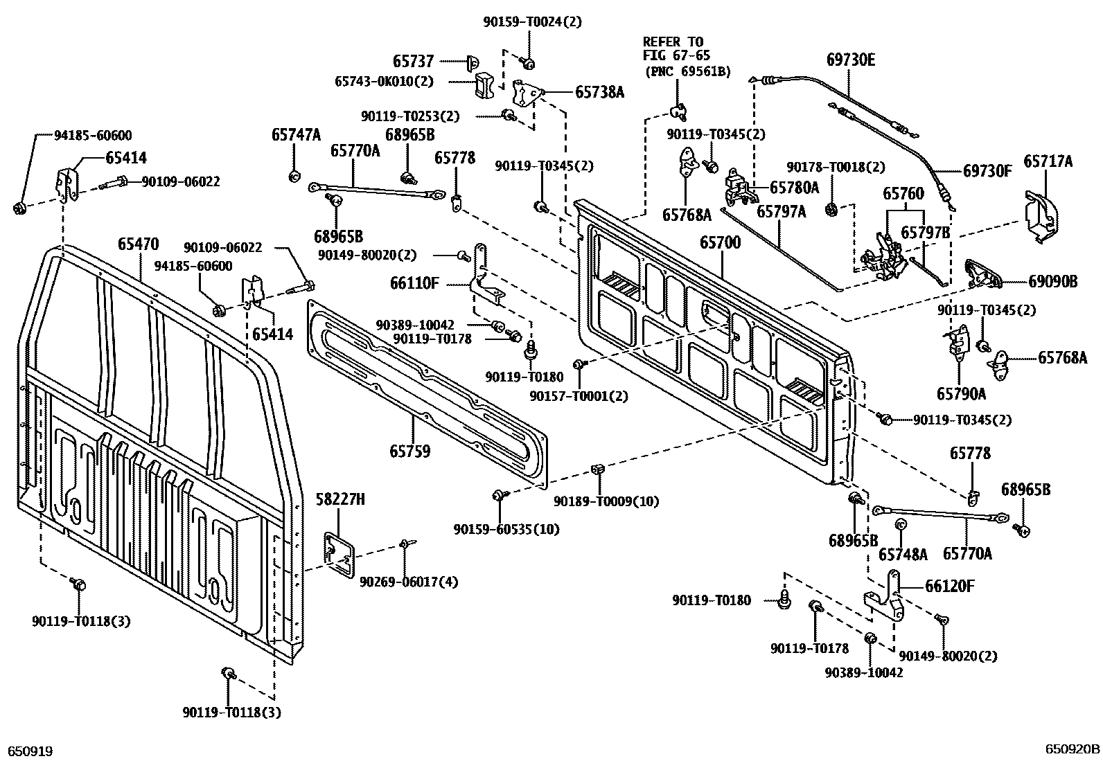 Toyota HILUX 后车身防护架和背门 EPC diagram — 650920B