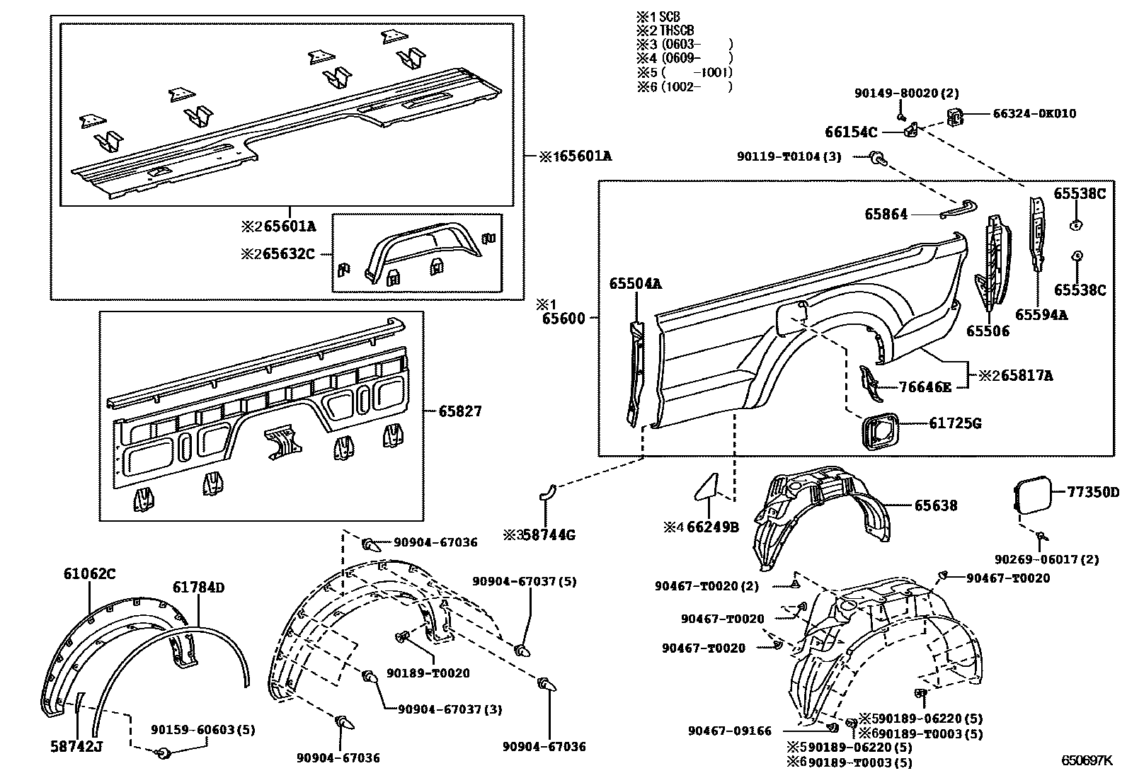 Toyota HILUX 后车身侧面板 EPC diagram — 650697K