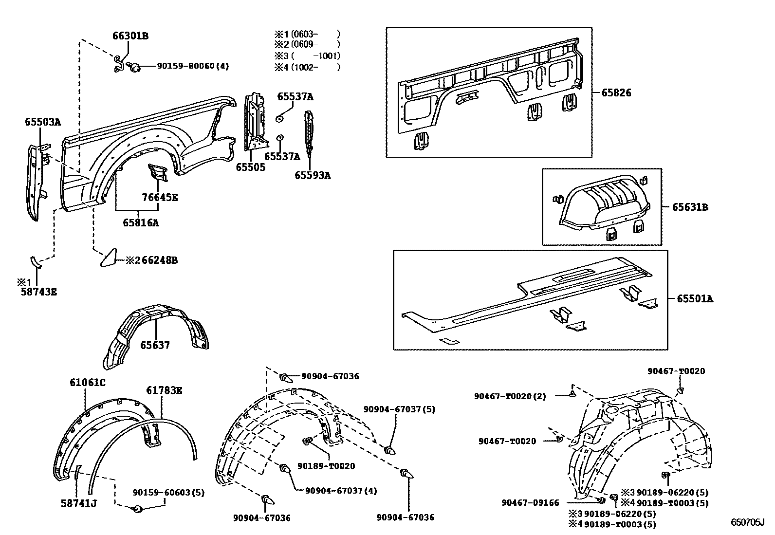 Toyota HILUX 后车身侧面板 EPC diagram — 650705J