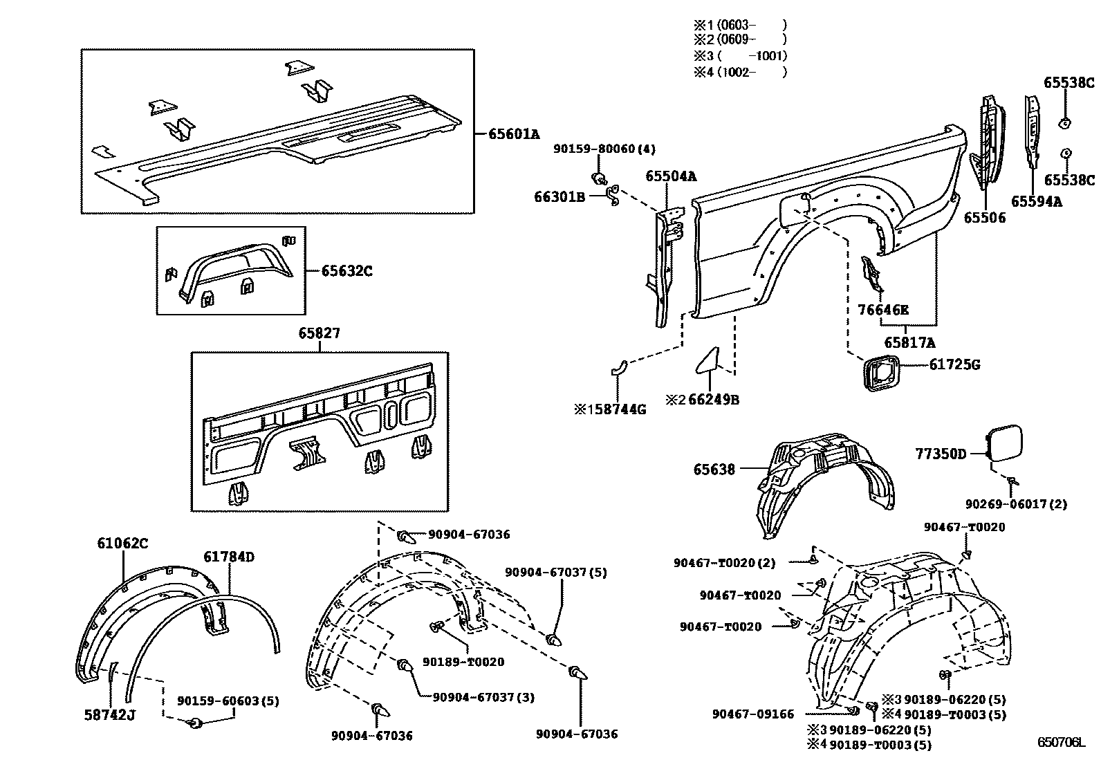 Toyota HILUX 后车身侧面板 EPC diagram — 650706L