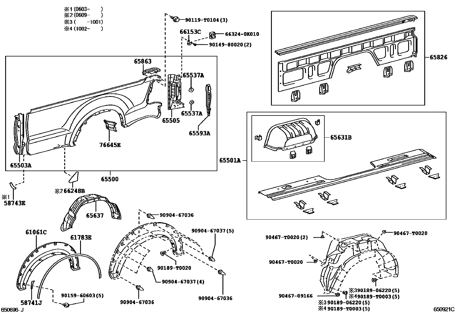 Toyota HILUX 后车身侧面板 EPC diagram — 650921C