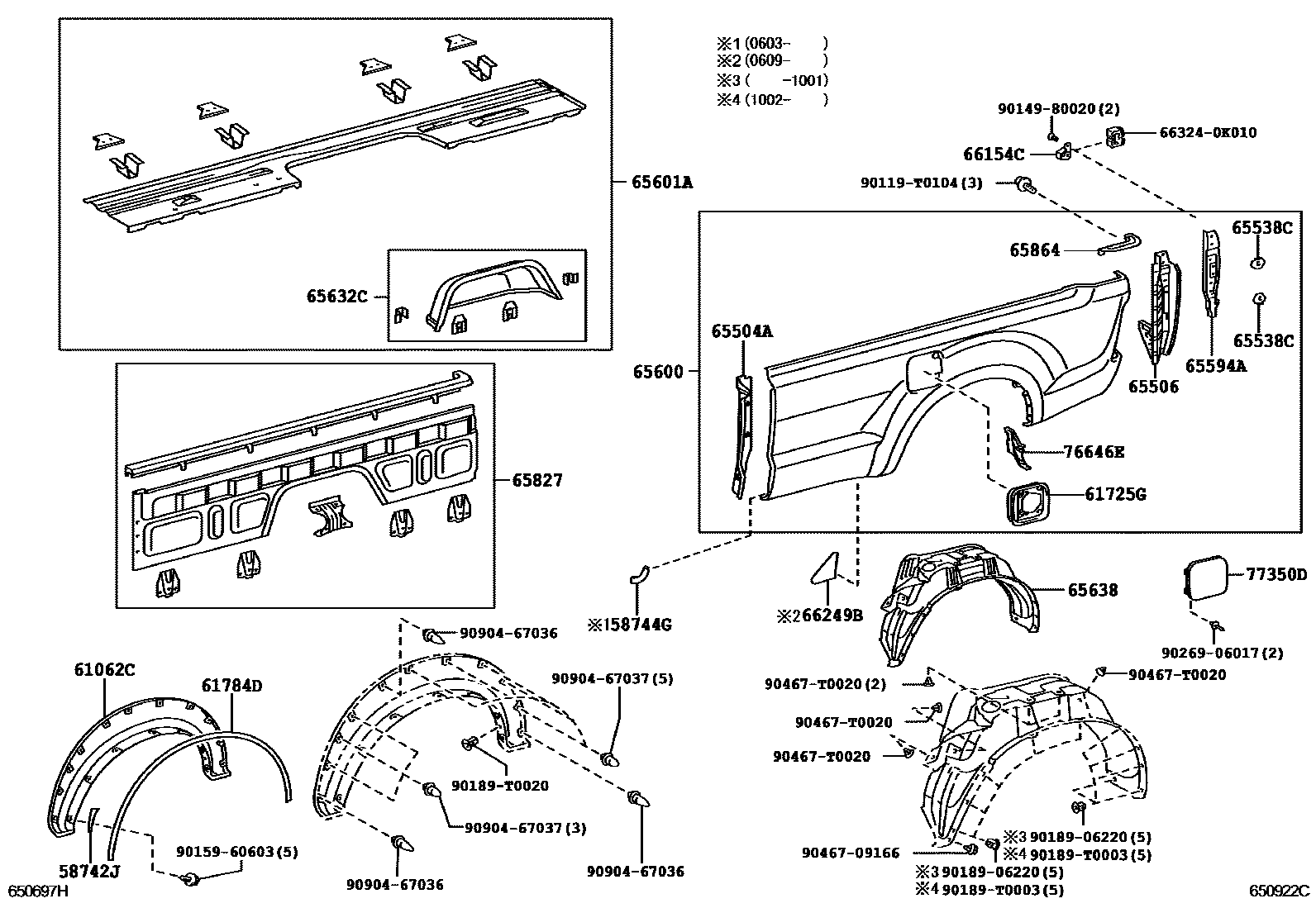 Toyota HILUX 后车身侧面板 EPC diagram — 650922C