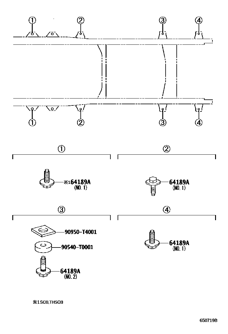 Toyota HILUX 后车身悬置 EPC diagram — 650719B