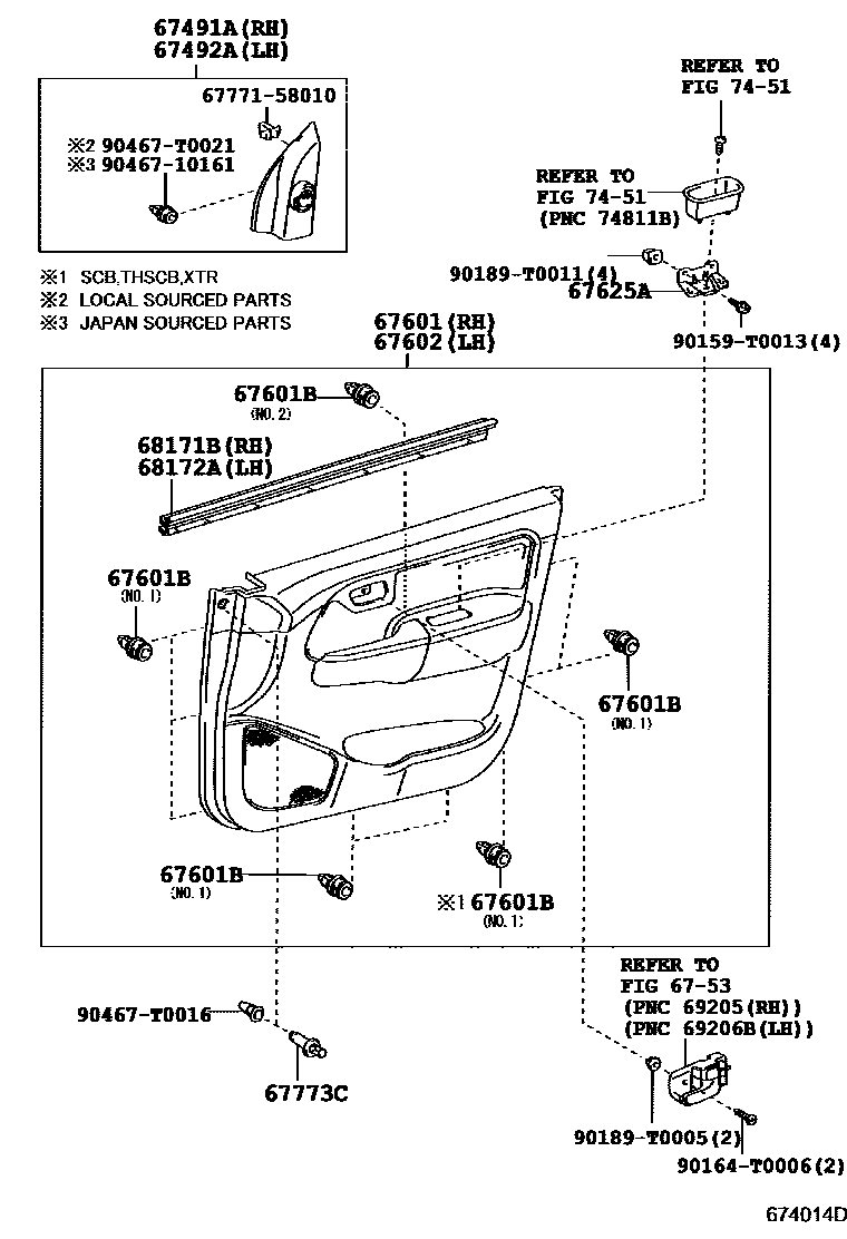 Toyota HILUX 前门板和前门玻璃 EPC diagram — 674014D
