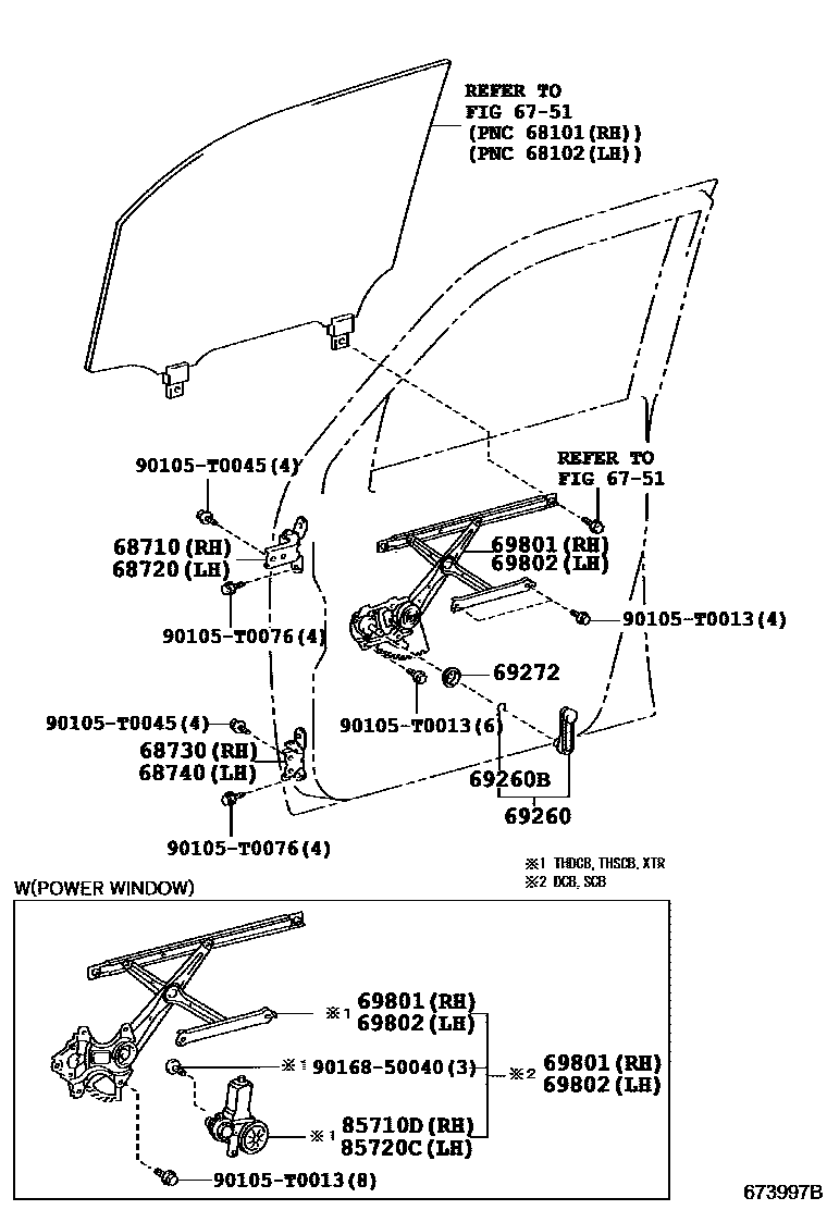 Toyota HILUX 前门车窗升降器和合页 EPC diagram — 673997B
