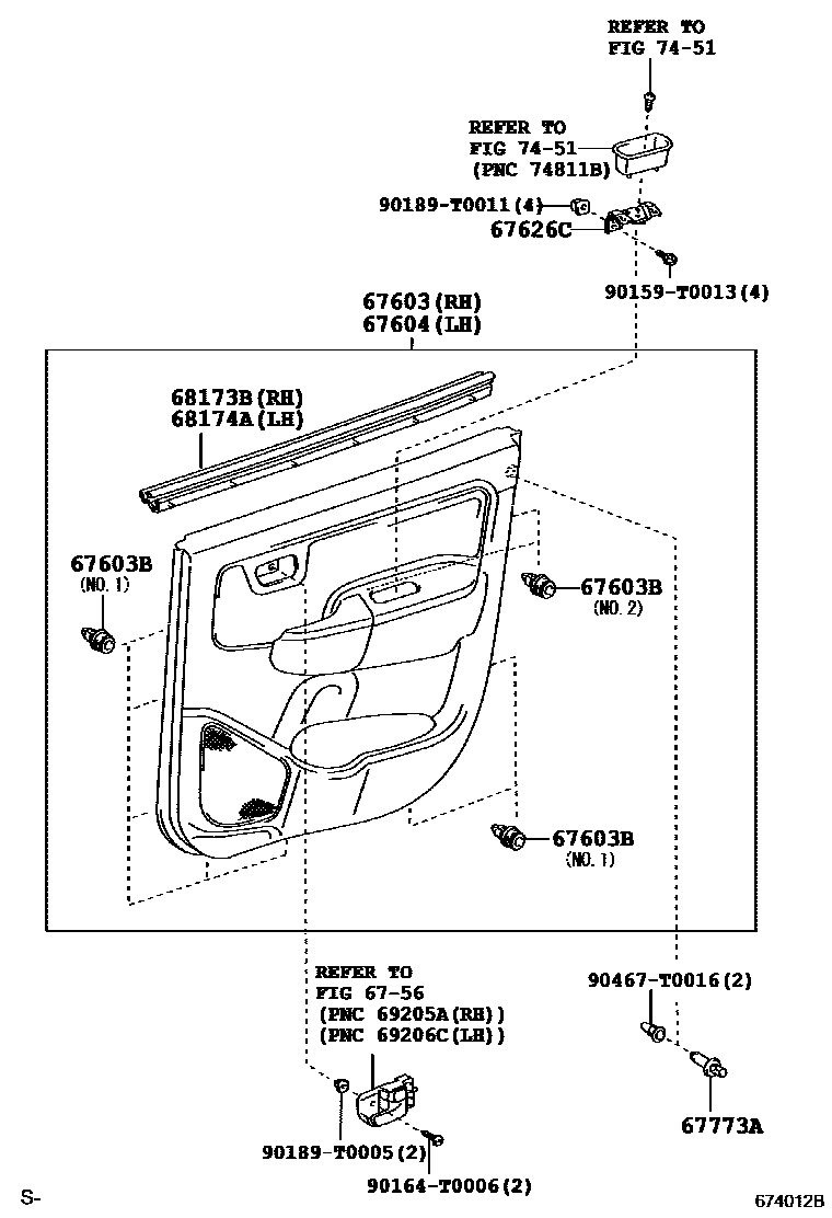 Toyota HILUX 后门板和后门玻璃 EPC diagram — 674012B