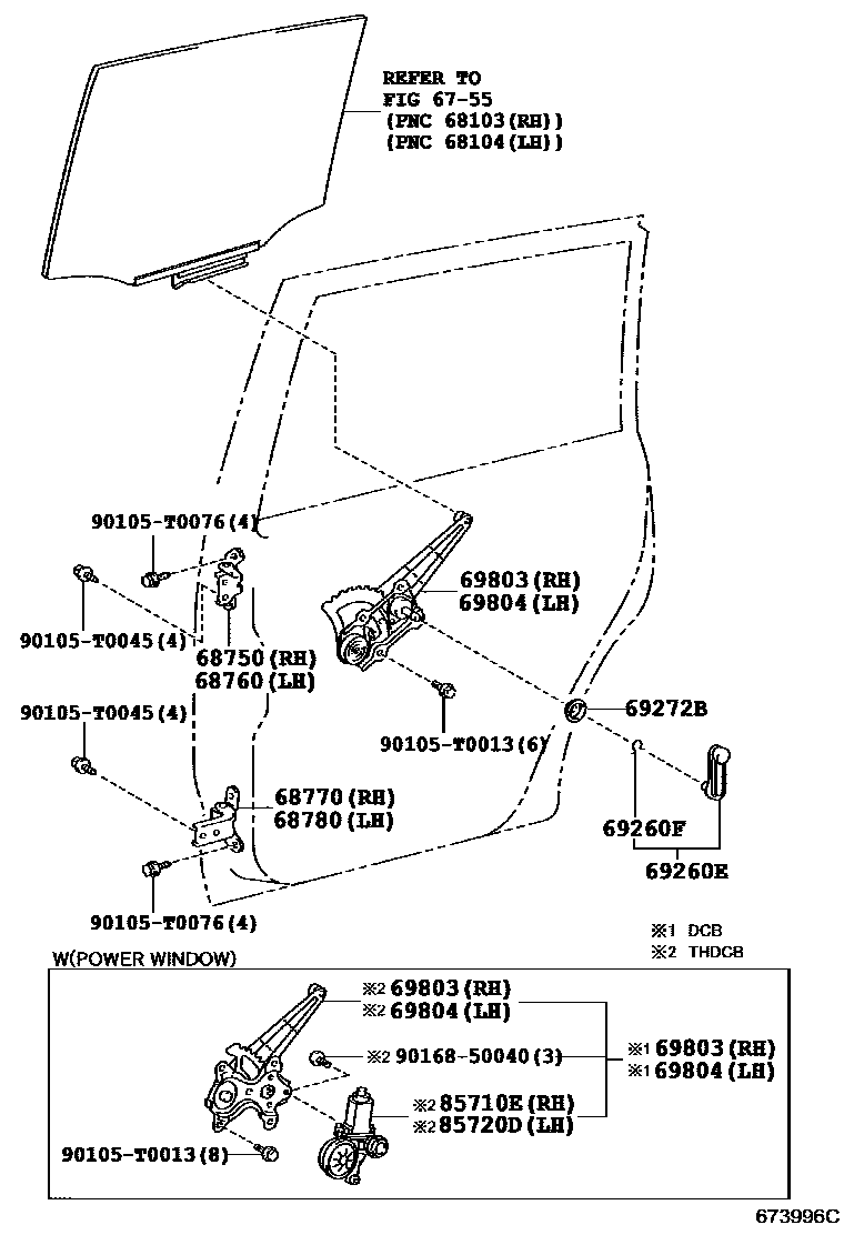 Toyota HILUX 后门车窗升降器和合页 EPC diagram — 673996C