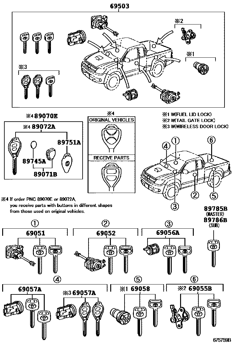 Toyota HILUX 锁芯组件 EPC diagram — 675759B
