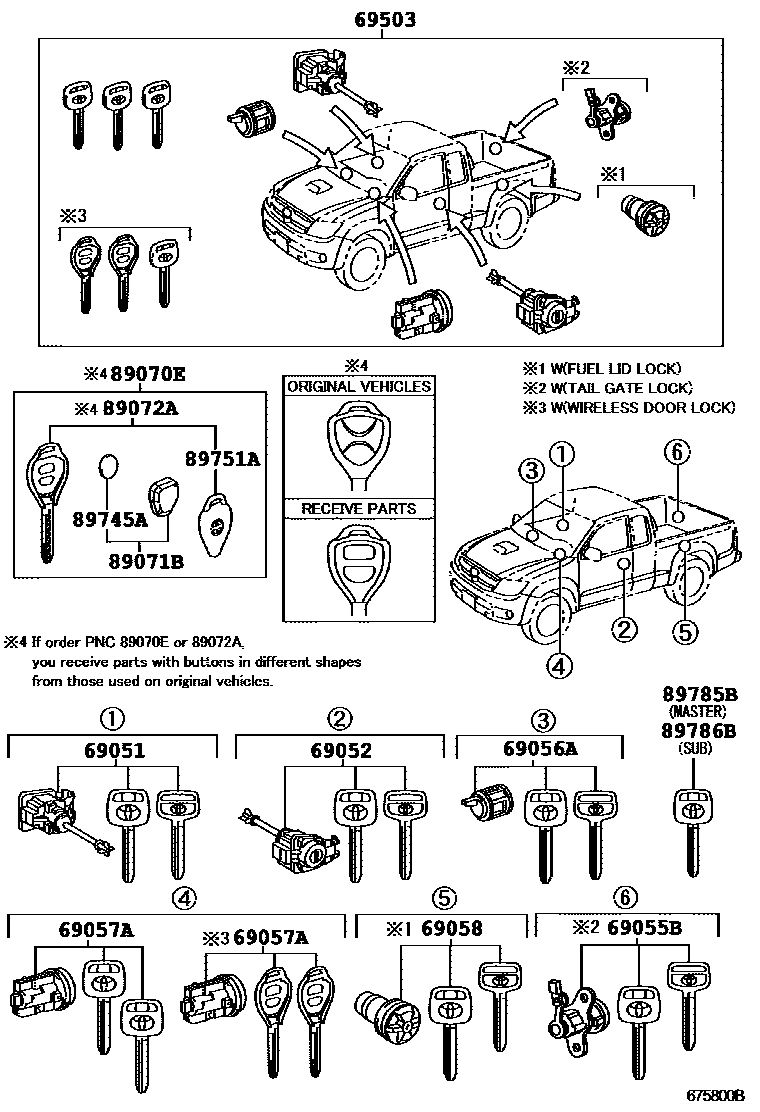 Toyota HILUX 锁芯组件 EPC diagram — 675800B