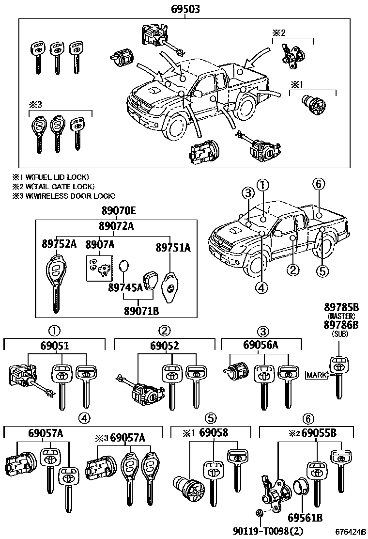 Toyota HILUX 锁芯组件 EPC diagram — 676424B