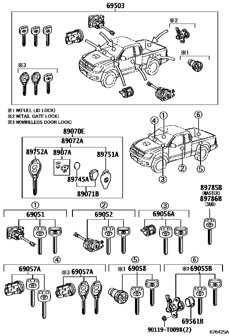 Toyota HILUX 锁芯组件 EPC diagram — 676425A