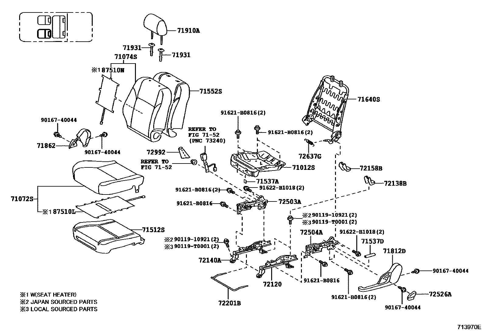 Toyota HILUX 座椅和座椅滑轨 EPC diagram — 713970E