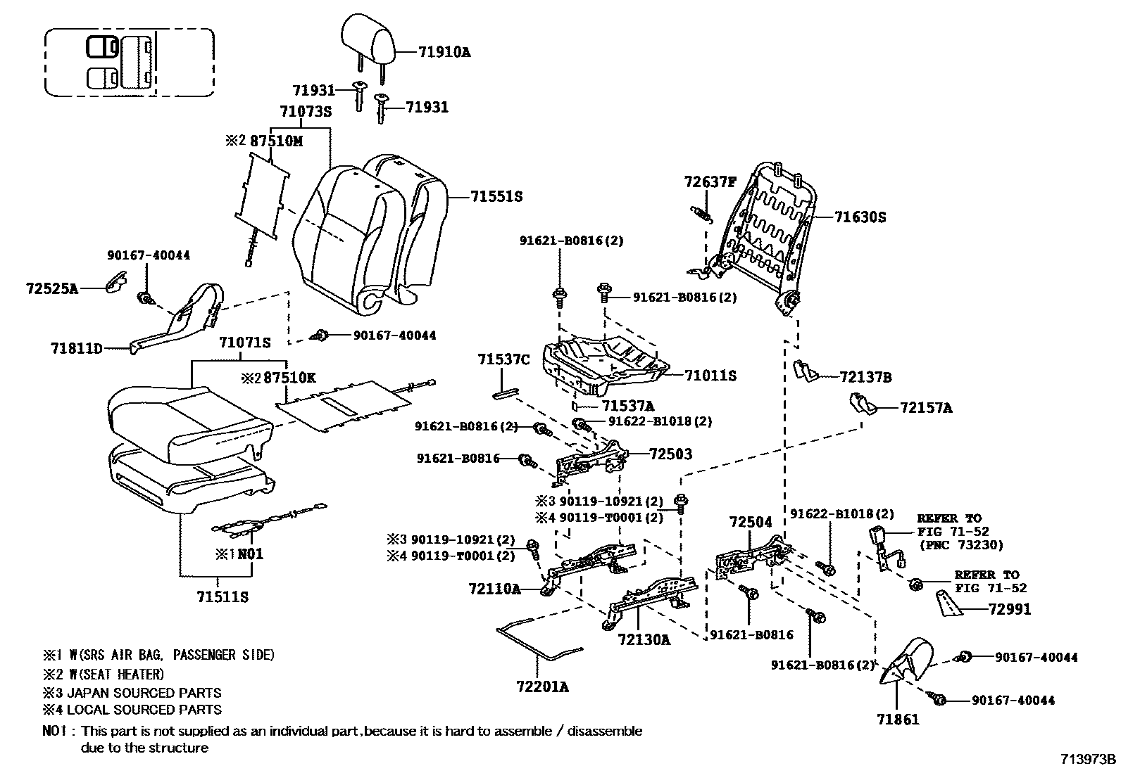 Toyota HILUX 座椅和座椅滑轨 EPC diagram — 713973B