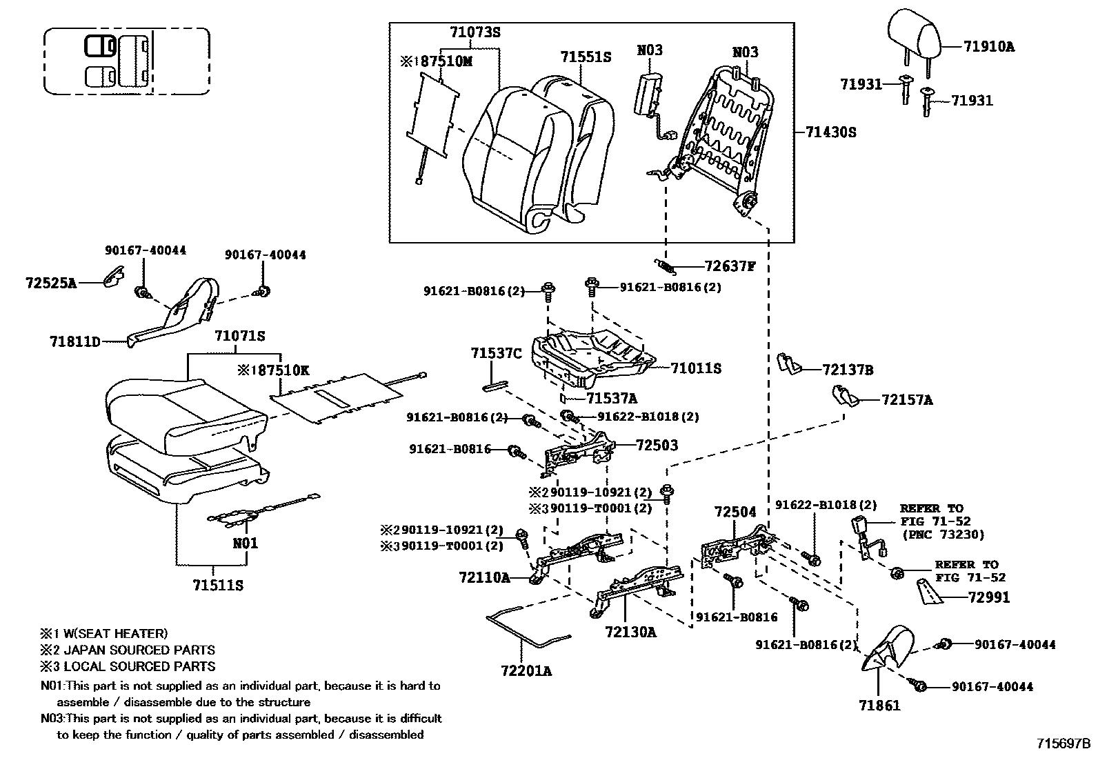 Toyota HILUX 座椅和座椅滑轨 EPC diagram — 715697B