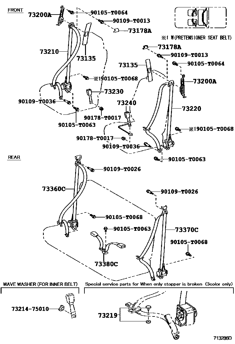 Toyota HILUX seat belt EPC diagram — 713286D