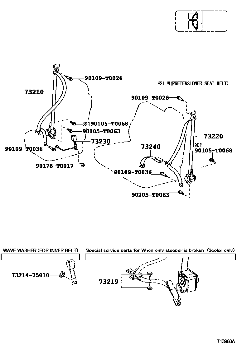Toyota HILUX seat belt EPC diagram — 713960A
