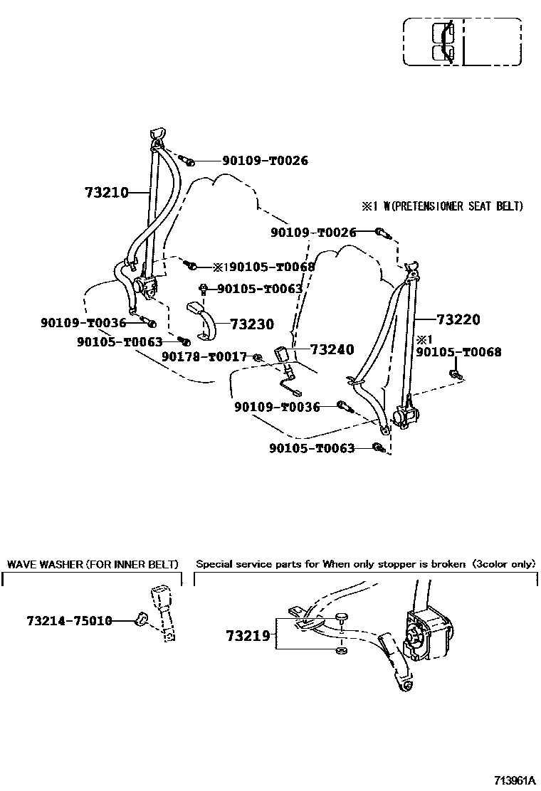 Toyota HILUX seat belt EPC diagram — 713961A