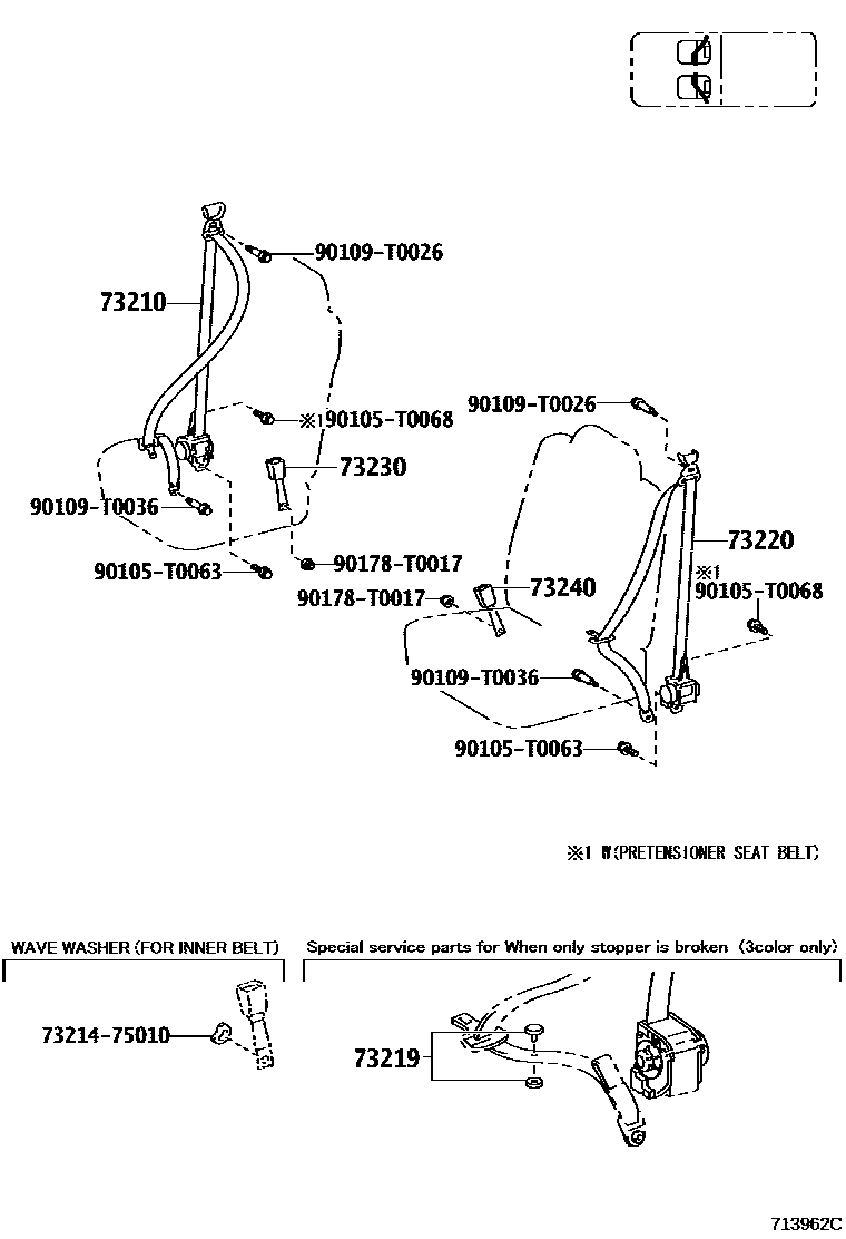 Toyota HILUX seat belt EPC diagram — 713962B