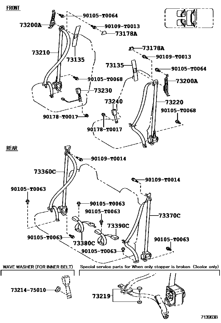 Toyota HILUX seat belt EPC diagram — 713963B