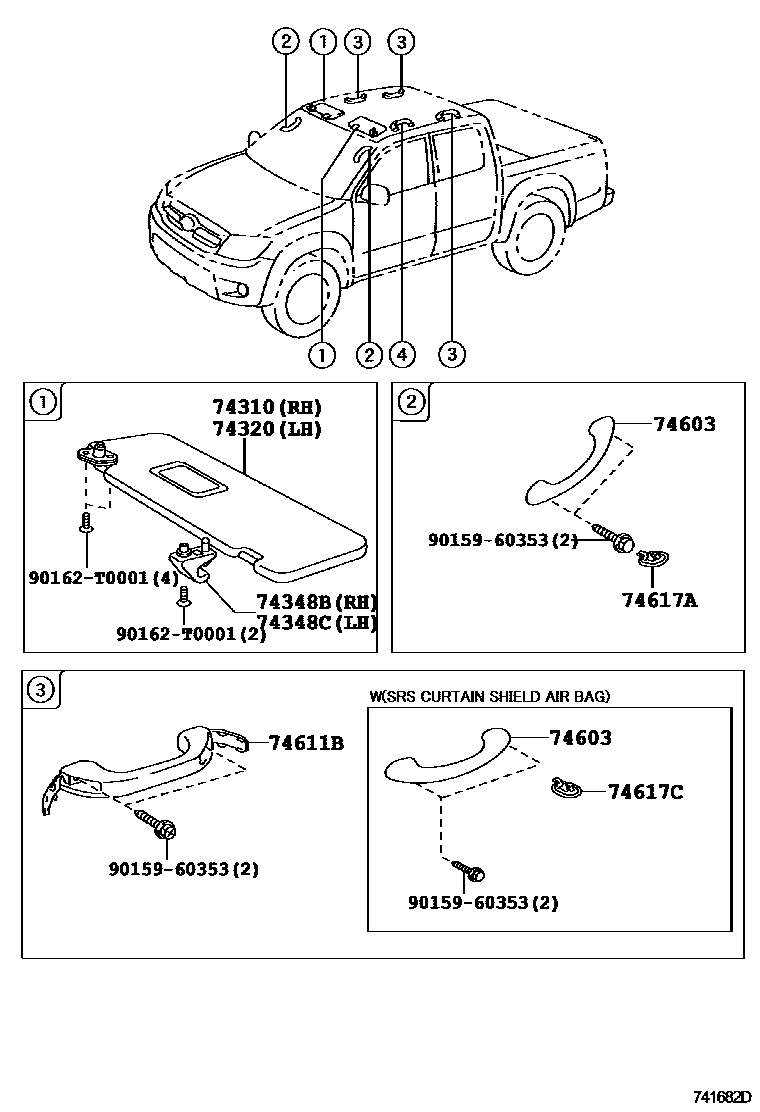 Toyota HILUX 扶手和遮阳板 EPC diagram — 741682D