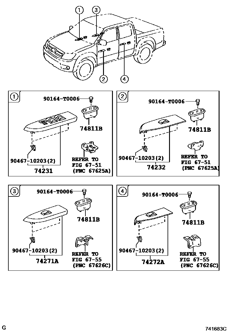 Toyota HILUX 扶手和遮阳板 EPC diagram — 741683C