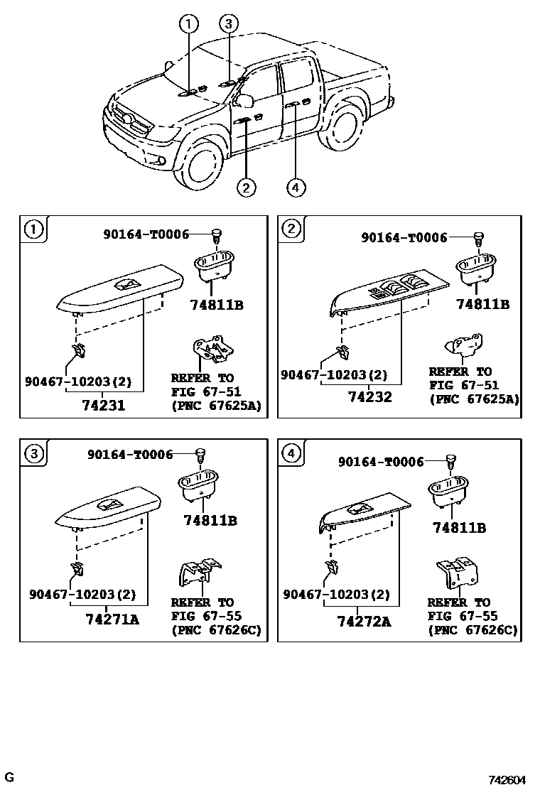Toyota HILUX 扶手和遮阳板 EPC diagram — 742604