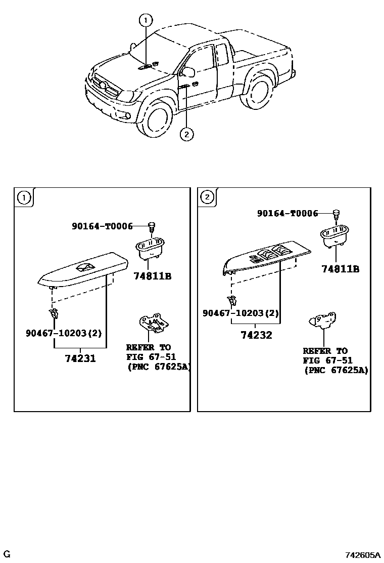 Toyota HILUX 扶手和遮阳板 EPC diagram — 742605A