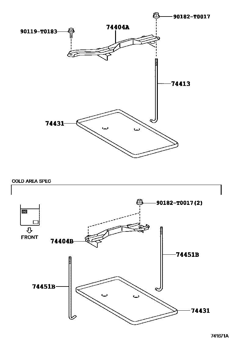 Toyota HILUX battery holder EPC diagram — 741671A