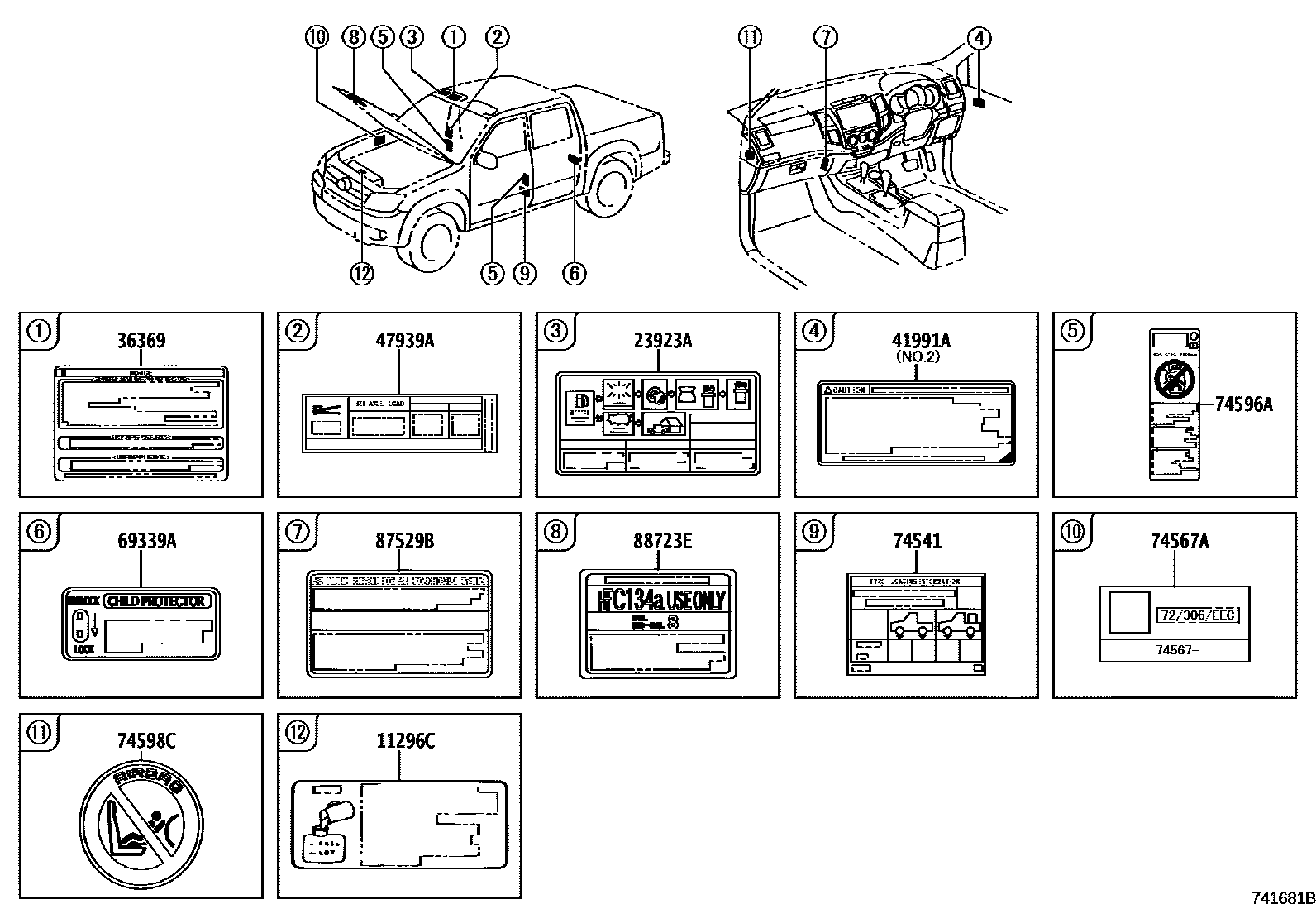 Toyota HILUX warning nameplate EPC diagram — 741681B