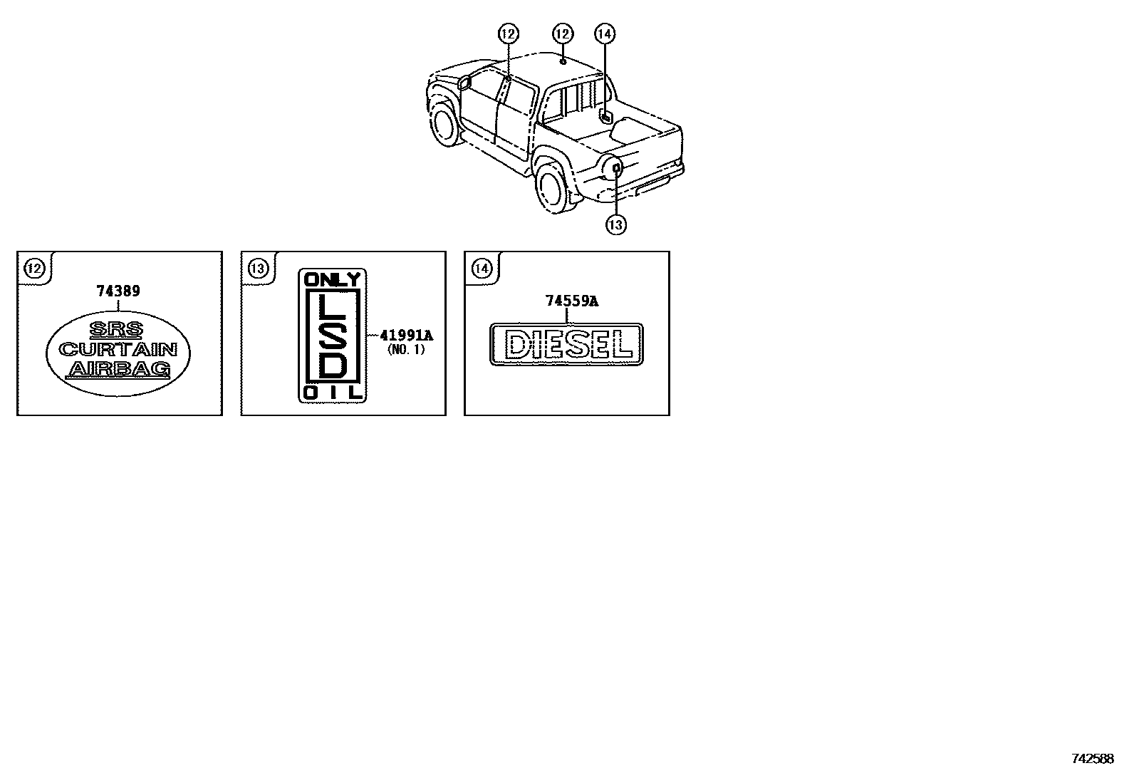 Toyota HILUX warning nameplate EPC diagram — 742588