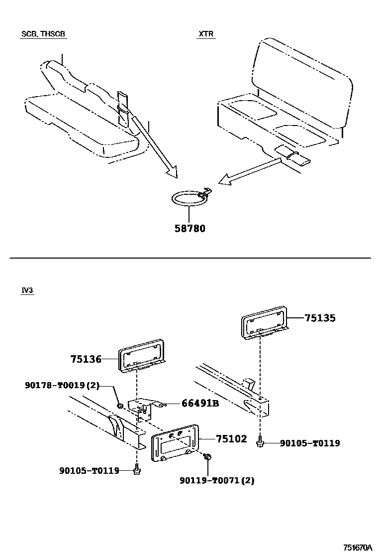 Toyota HILUX 工具箱和牌照支架 EPC diagram — 751670A