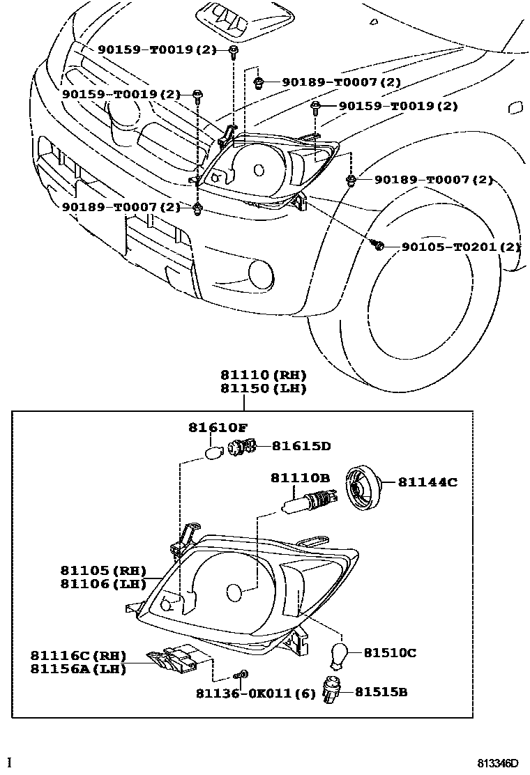 Toyota HILUX Headlamp EPC diagram — 813346D
