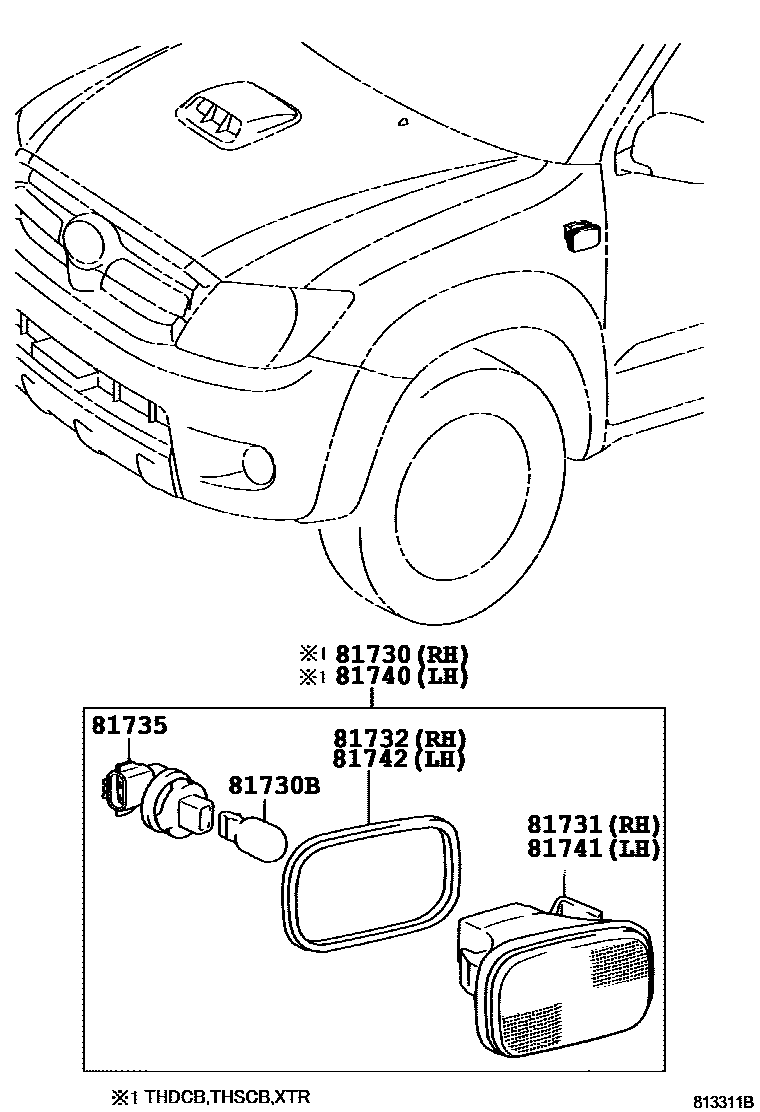 Toyota HILUX Side Turn Signal & Outer Mirror Lamp EPC diagram — 813311B
