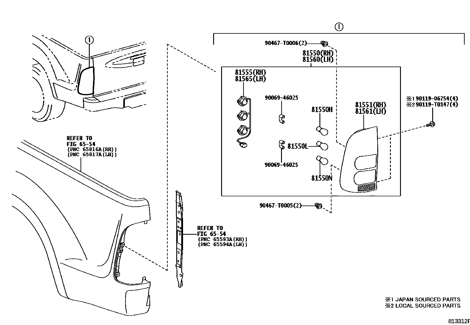 Toyota HILUX 后组合灯 EPC diagram — 813312F