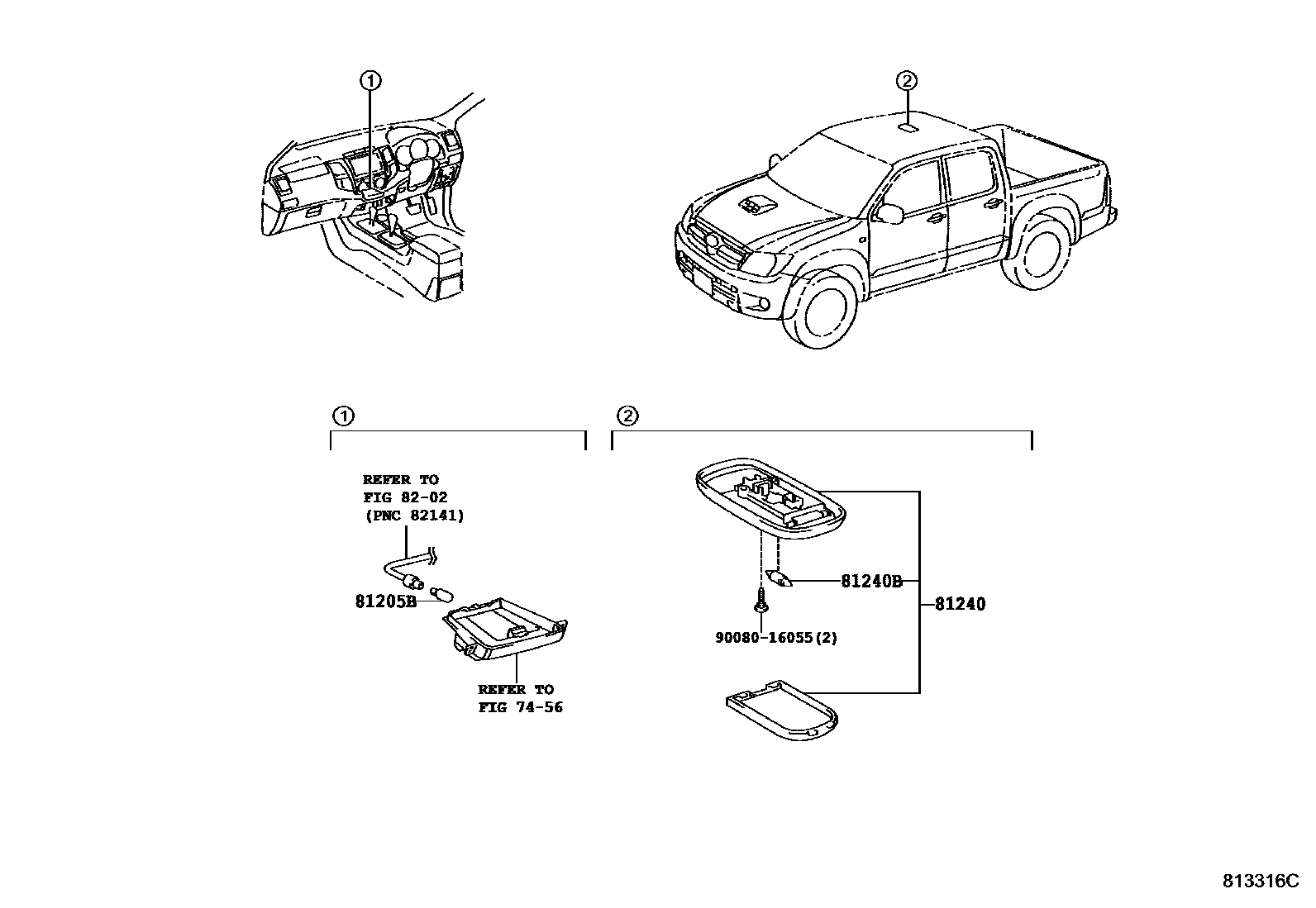 Toyota HILUX 车内灯 EPC diagram — 813316C