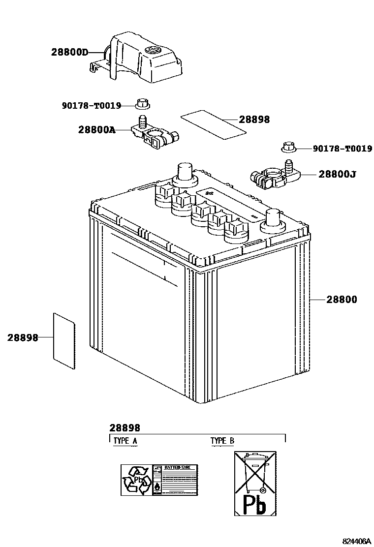 Toyota HILUX 蓄电池和蓄电池电缆 EPC diagram — 824406A