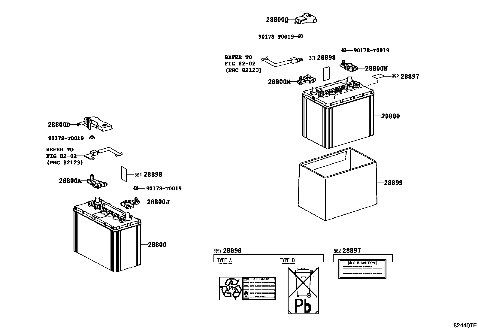 Toyota HILUX 蓄电池和蓄电池电缆 EPC diagram — 824407F