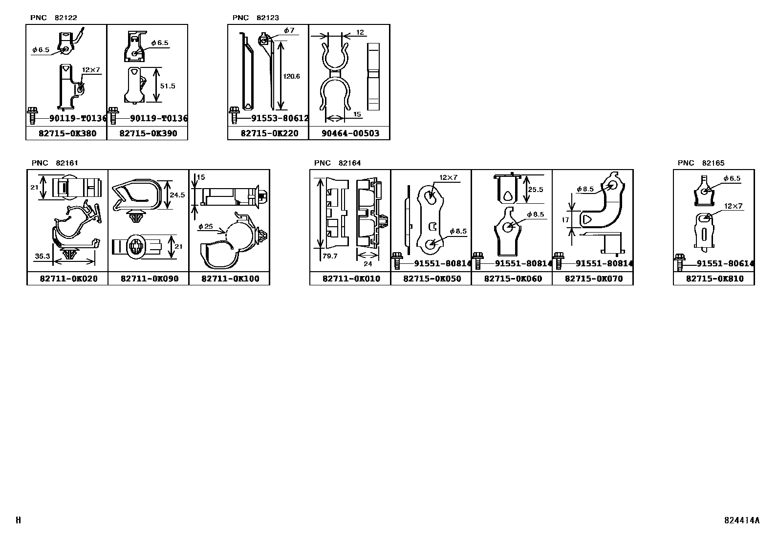 Toyota HILUX 线束和卡夹 EPC diagram — 824414A