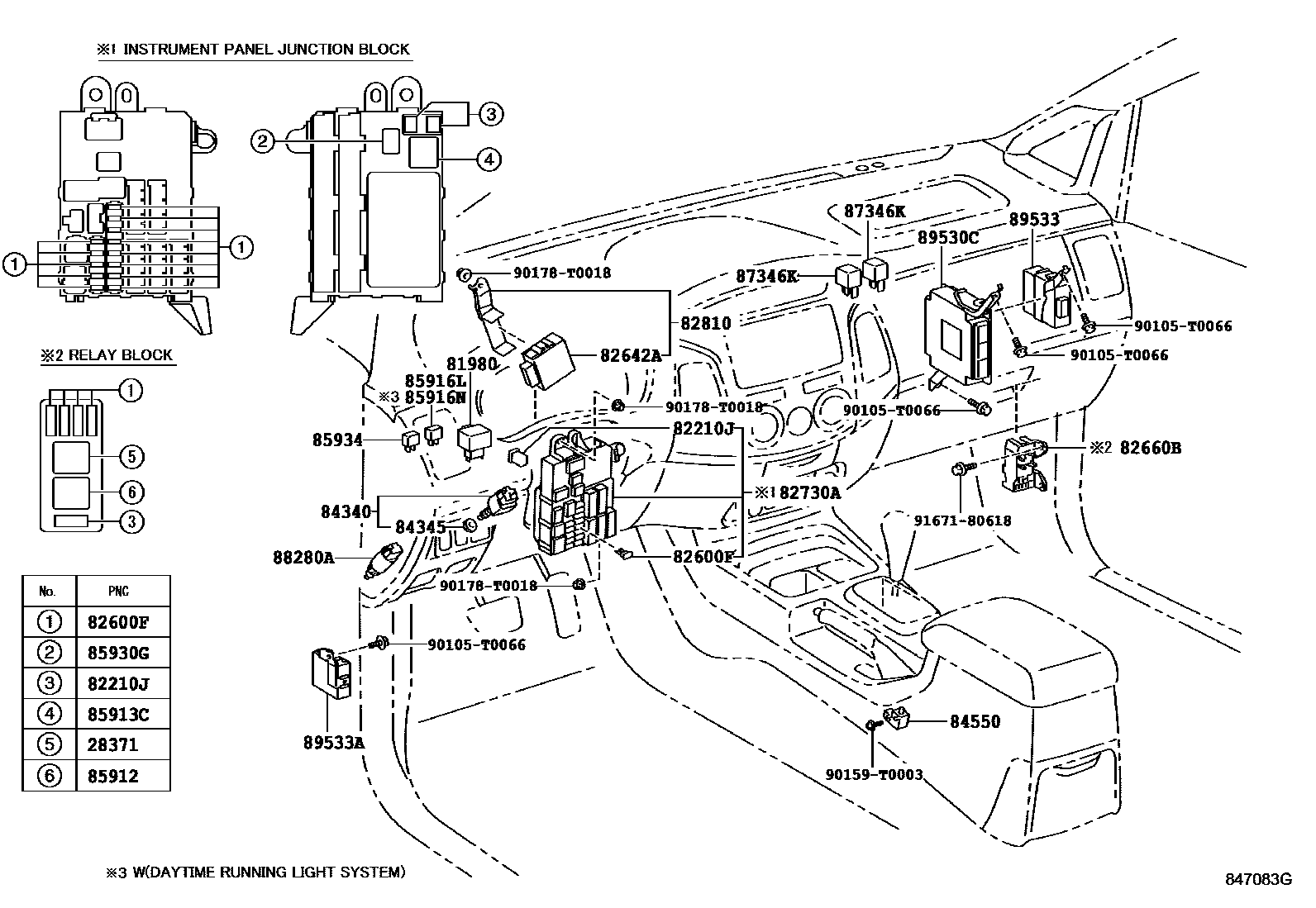Toyota HILUX 开关和继电器和ECU EPC diagram — 847083G