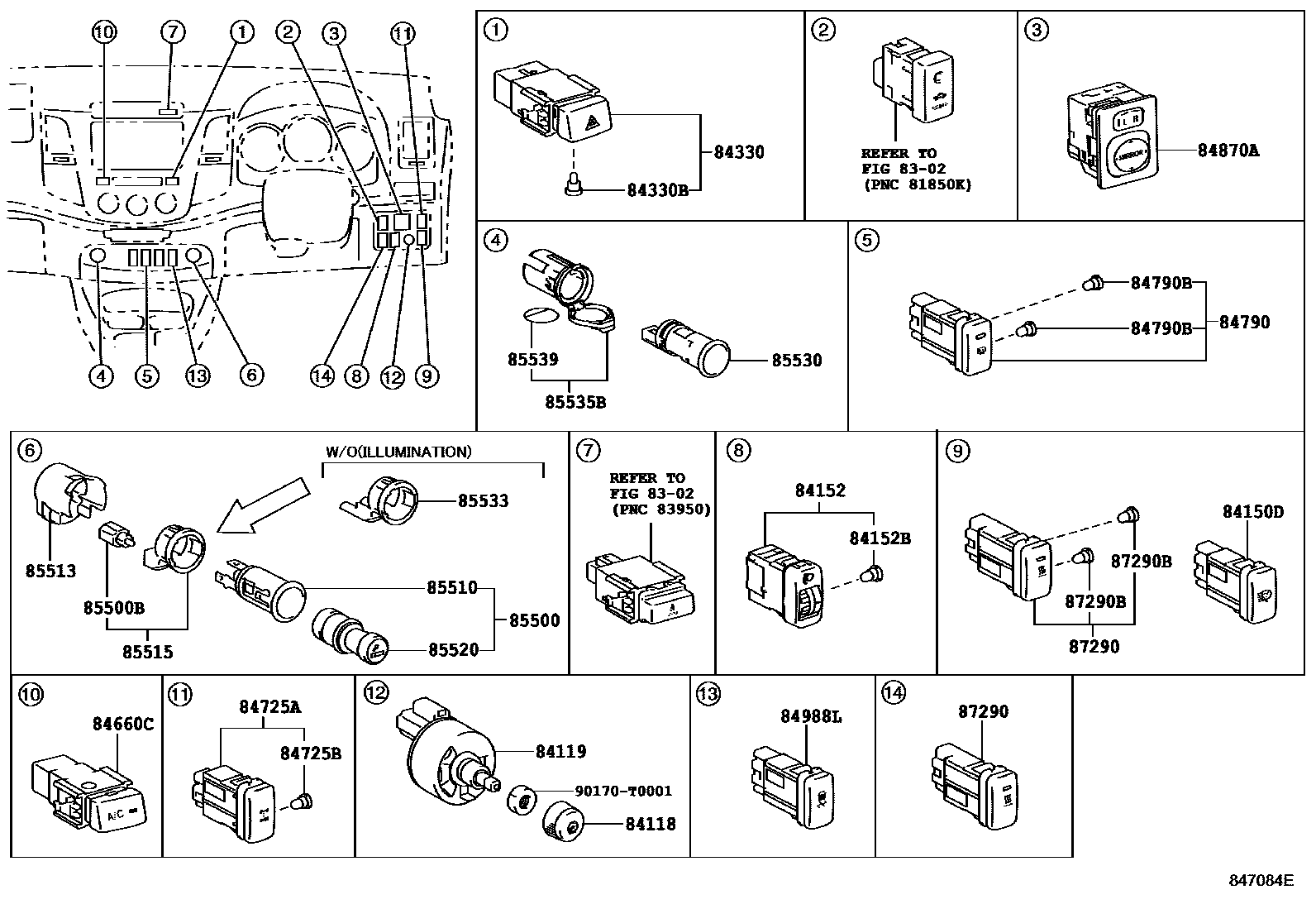 Toyota HILUX 开关和继电器和ECU EPC diagram — 847084E