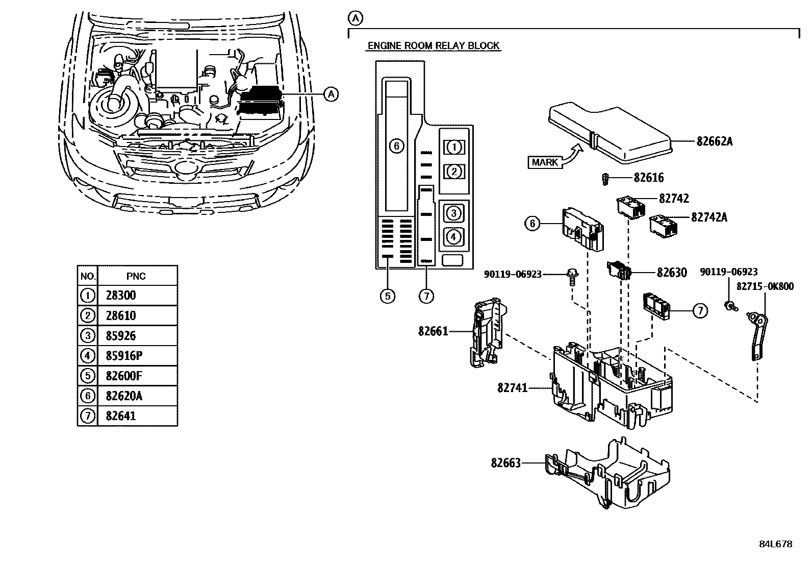 Toyota HILUX 开关和继电器和ECU EPC diagram — 84L678