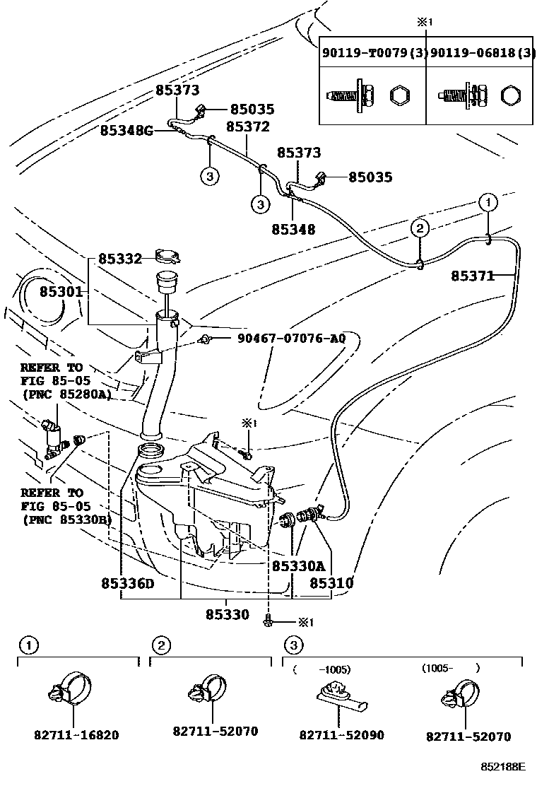 Toyota HILUX 挡风玻璃清洗器 EPC diagram — 852188E