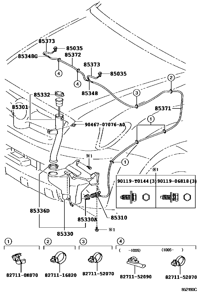 Toyota HILUX 挡风玻璃清洗器 EPC diagram — 852190C
