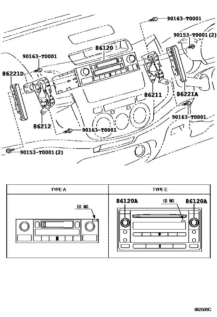 Toyota HILUX 收音机、放大器和冷凝器 EPC diagram — 862509C